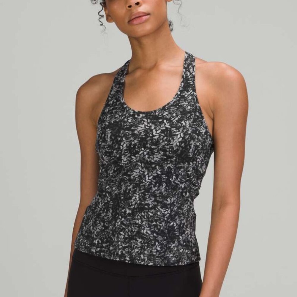 Lululemon Women's Size 20 Black Print Cool Racerback Tank Top Shorter Length